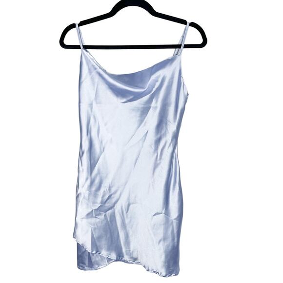 New Cloud Ten Small S Blue Alaleh Satin Cowl Neck Mini Slip Dress Wrap Detail - Picture 1 of 12
